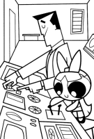A coloring page of powerpuff girls